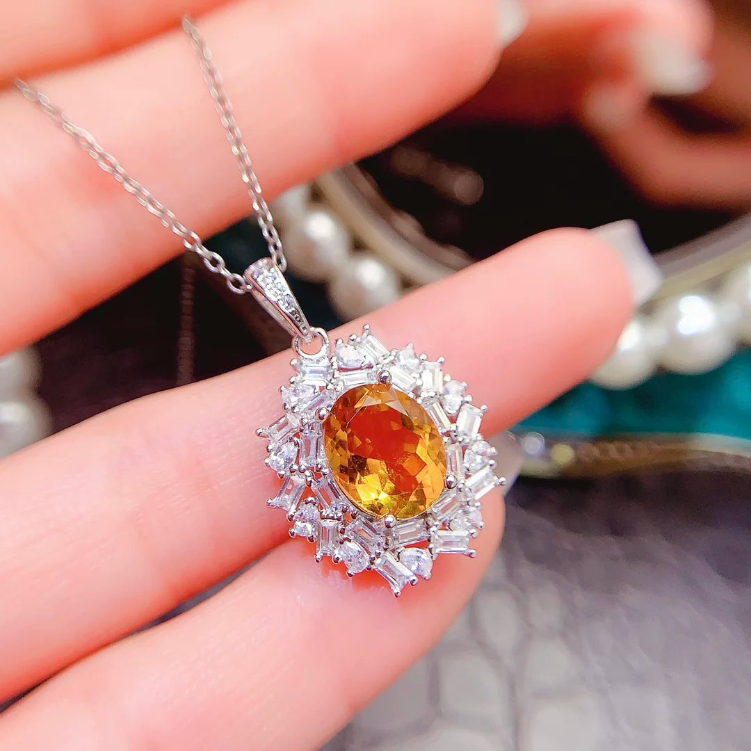 New Design 925 Sterling Silver 18k White Gold Plated Natural Citrine Luxury Women Gemstone Fine Jewelry Set Wedding Party CMA