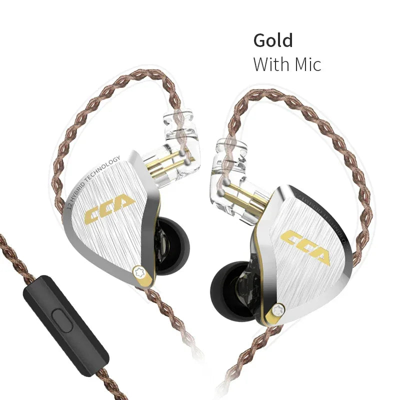 CCA C12 In-Ear Monitor Headphones - 12-Driver Hybrid HiFi by Tidesmit CCA C12 Gold mic China Mainland Tidesmit