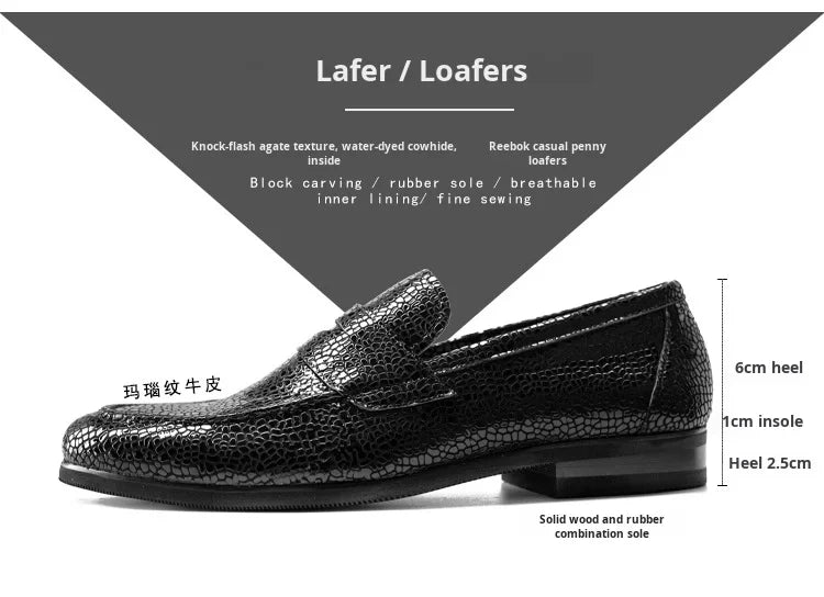 Men's Loafers Office Casual Shoes Slip-On Summer Cowhide Geometric Pattern Genuine Leather Upper Rubber Outsole