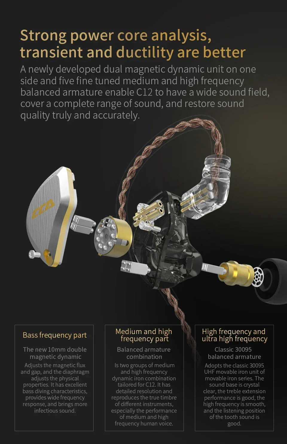 CCA C12 In-Ear Monitor Headphones - 12-Driver Hybrid HiFi by Tidesmit Tidesmit