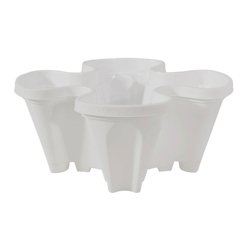 Stackable plastic flower pot set in white, three connected vertical planters.