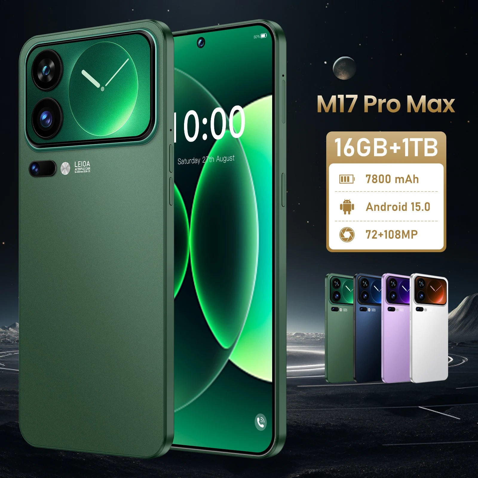 M17 Pro Max 7.3 inch 5G smartphone with 16GB RAM 1TB storage 108MP camera and 120W fast charging gallery view 4