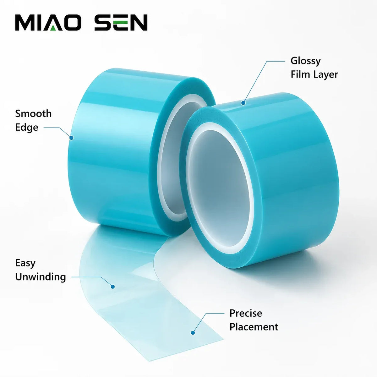 Blue glossy PET film release tape rolls with smooth edge and single-sided adhesive