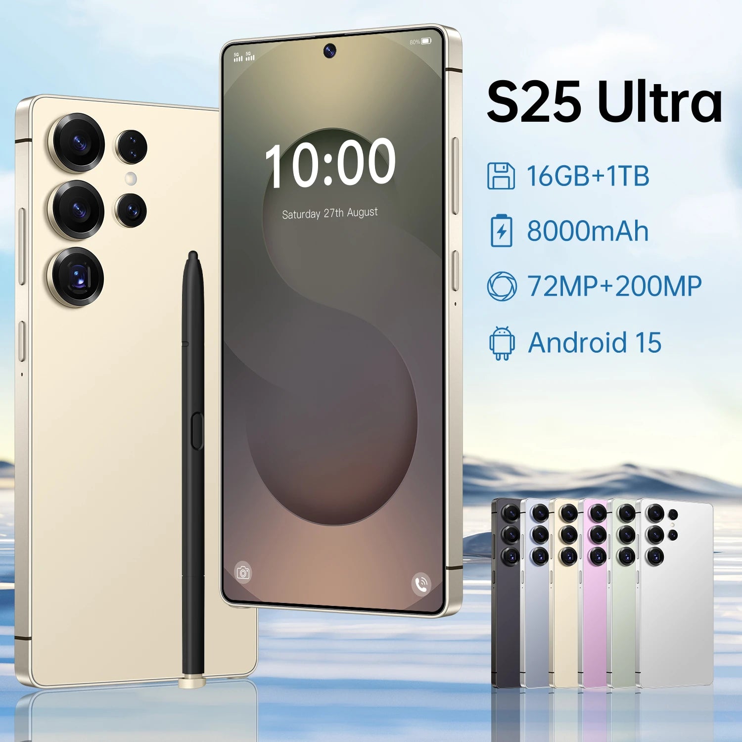 Android 15 Smartphone 1TB Storage 6.9 Inch Display - Tidesmit Gold 16g 1TB Tidesmit