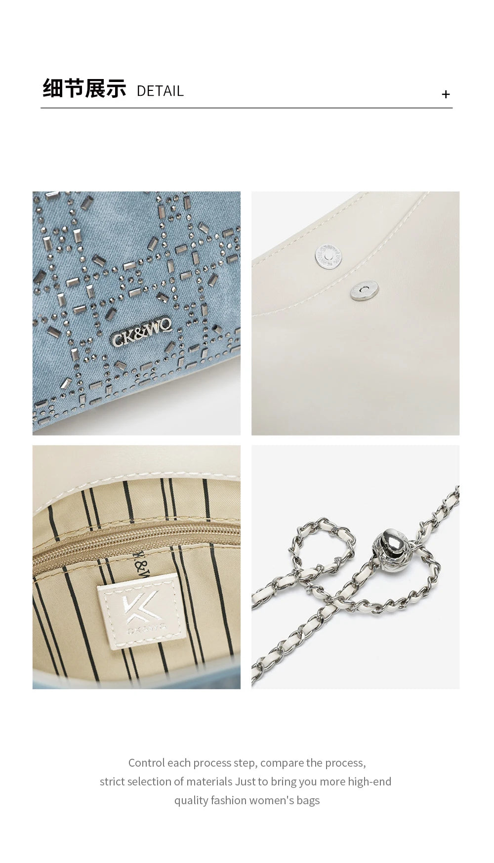 Luxury Rhinestone Grid Designer Bags Women Crossbody Bag Soft Denim Texture Adjustable Ball Chain Hobo Handbags for Party