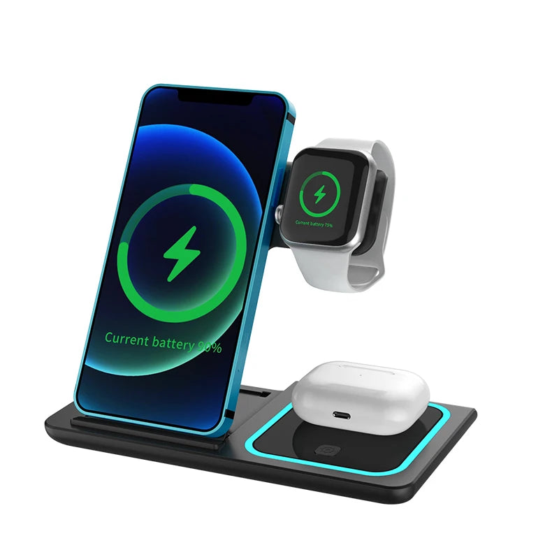 Power bank charger-Fast Wireless Charging Station Magnetic Phone Wireless Charger Stand Hot Foldable Portable 15W for Samsung 3 in 1 Charger ABS Tidesmit