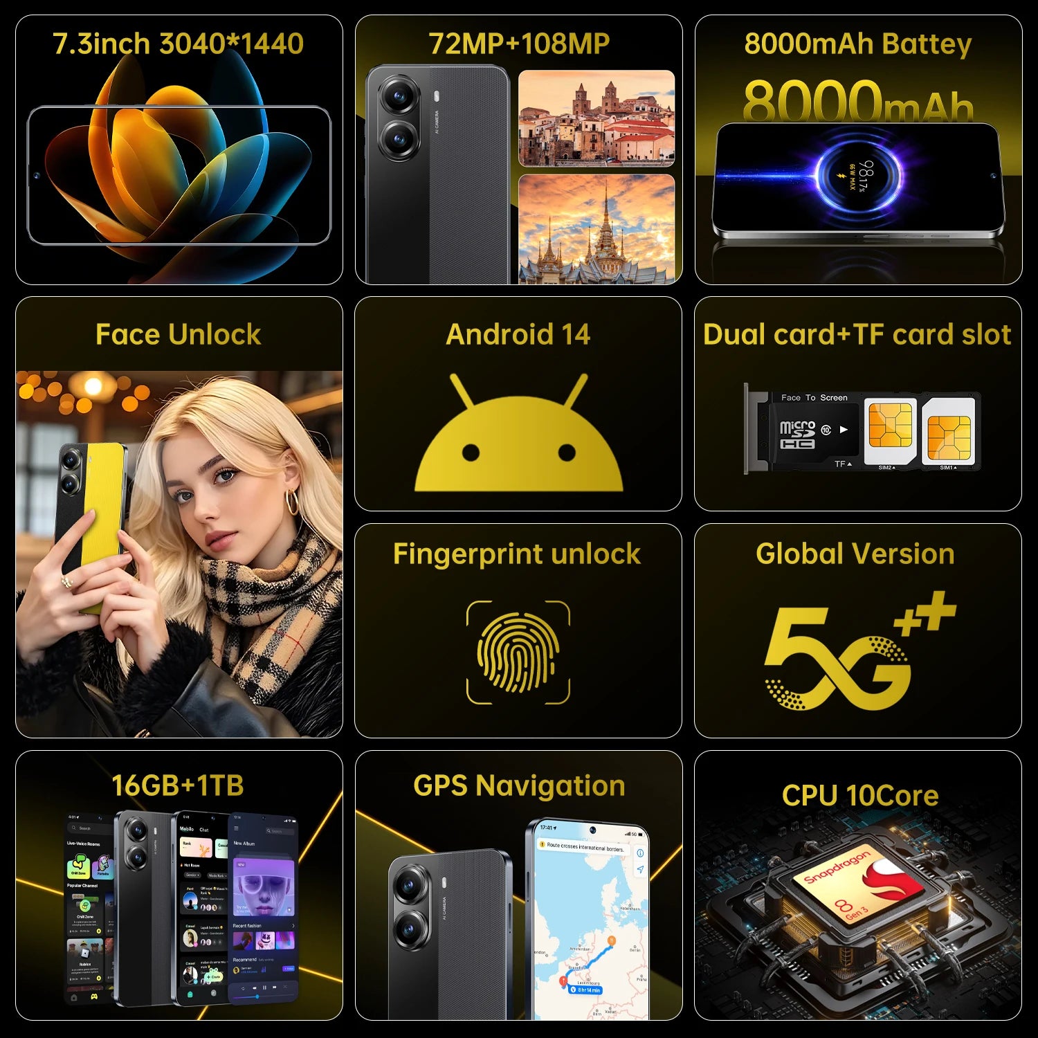 Real High Quality Mobile Phone X7 Pro 5G Smartphone Global 5G Android 14 7.3 Inch Big Screen 16+1TB X7 Pro Smart Phone Cellphone - Tidesmit