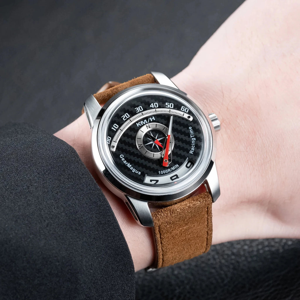 Racing Time Luxury Men Mechanical Wristwatch Sw200 Automatic Retrograde Design & Sapphire Luminous Carbon Fiber Dial Watches
