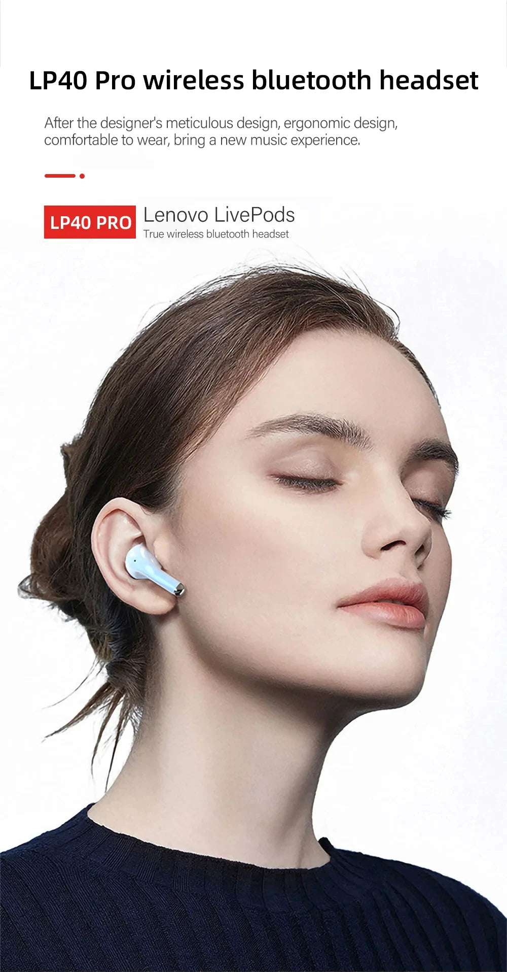 Original Lenovo LP40 Pro Music Earphones Wireless BT 5.1 Earbuds Touch Control TWS Headset Sports Waterproof Headphone with Mic Tidesmit