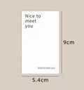White paper sticker label with 'Nice to meet you' text and size 5.4cm x 9cm
