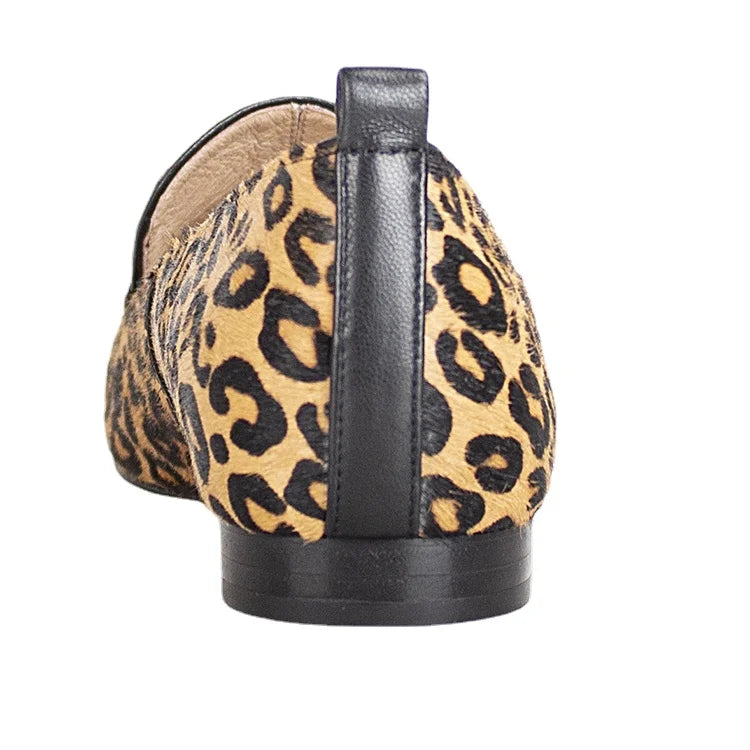 New Arrival Leopard Hair Calf Leather Women Dress Loafer Lace-up Light Weight Comfortable Flat Casual Shoes Evergreen Summer