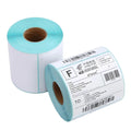 Waterproof shipping label sticker rolls with white backing and teal backing roll