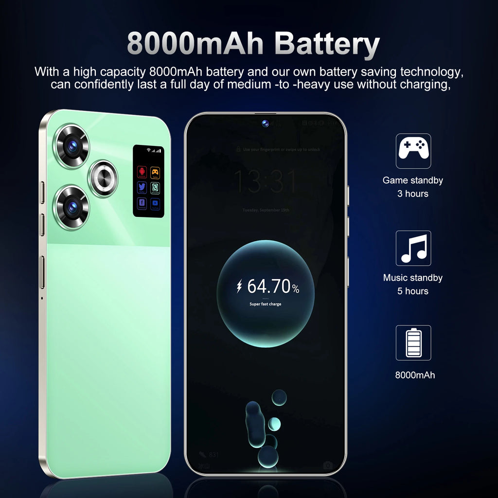 5G Android 14 Smartphone 7.3-Inch 108MP 1TB Storage Gray Tidesmit