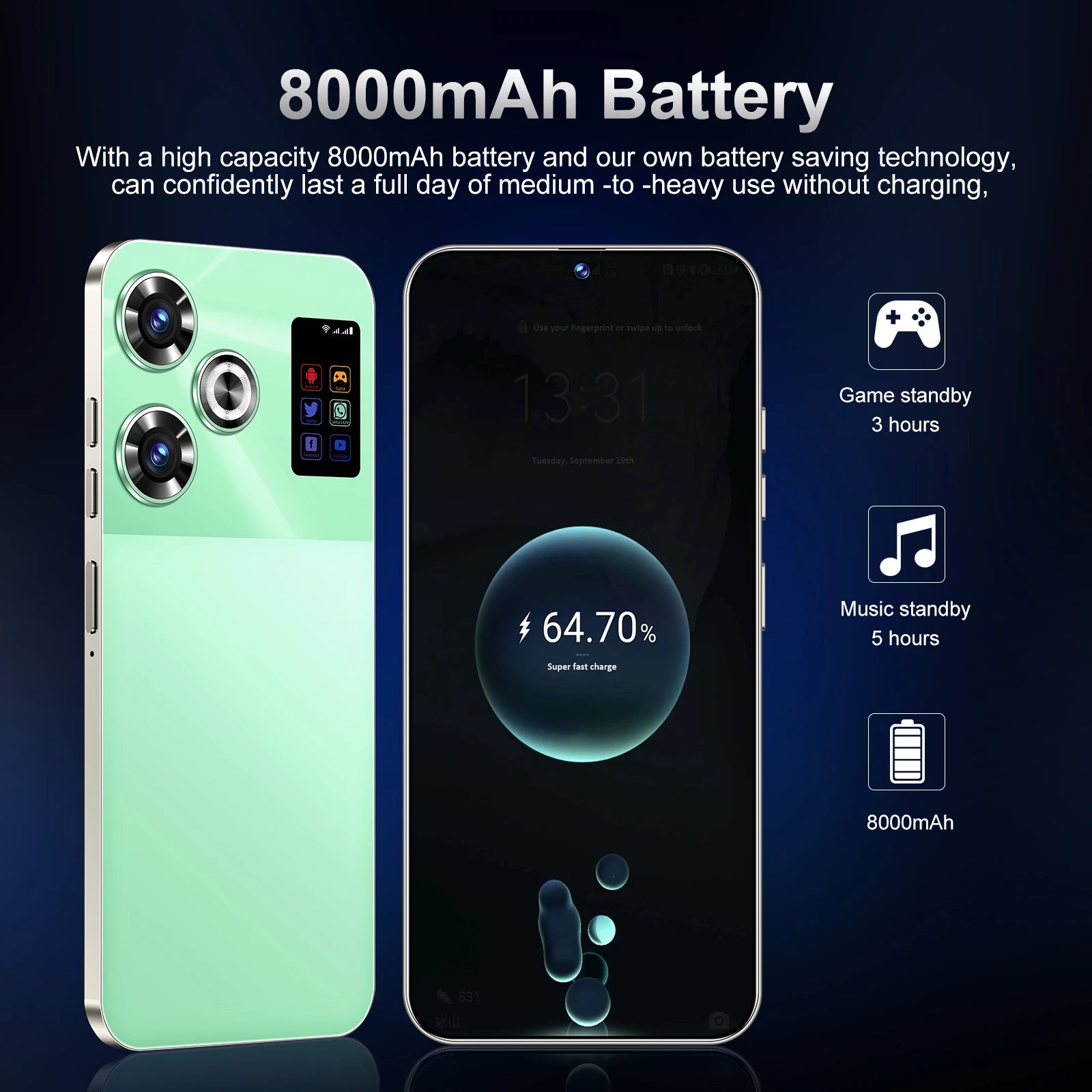 5G Smartphone 7.3 Inch 16GB RAM 1TB Storage Unlocked Mobile Phone Tidesmit