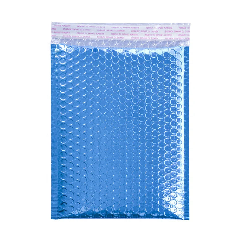 Blue padded bubble mailer envelope with bubble texture, opaque, tear-resistant