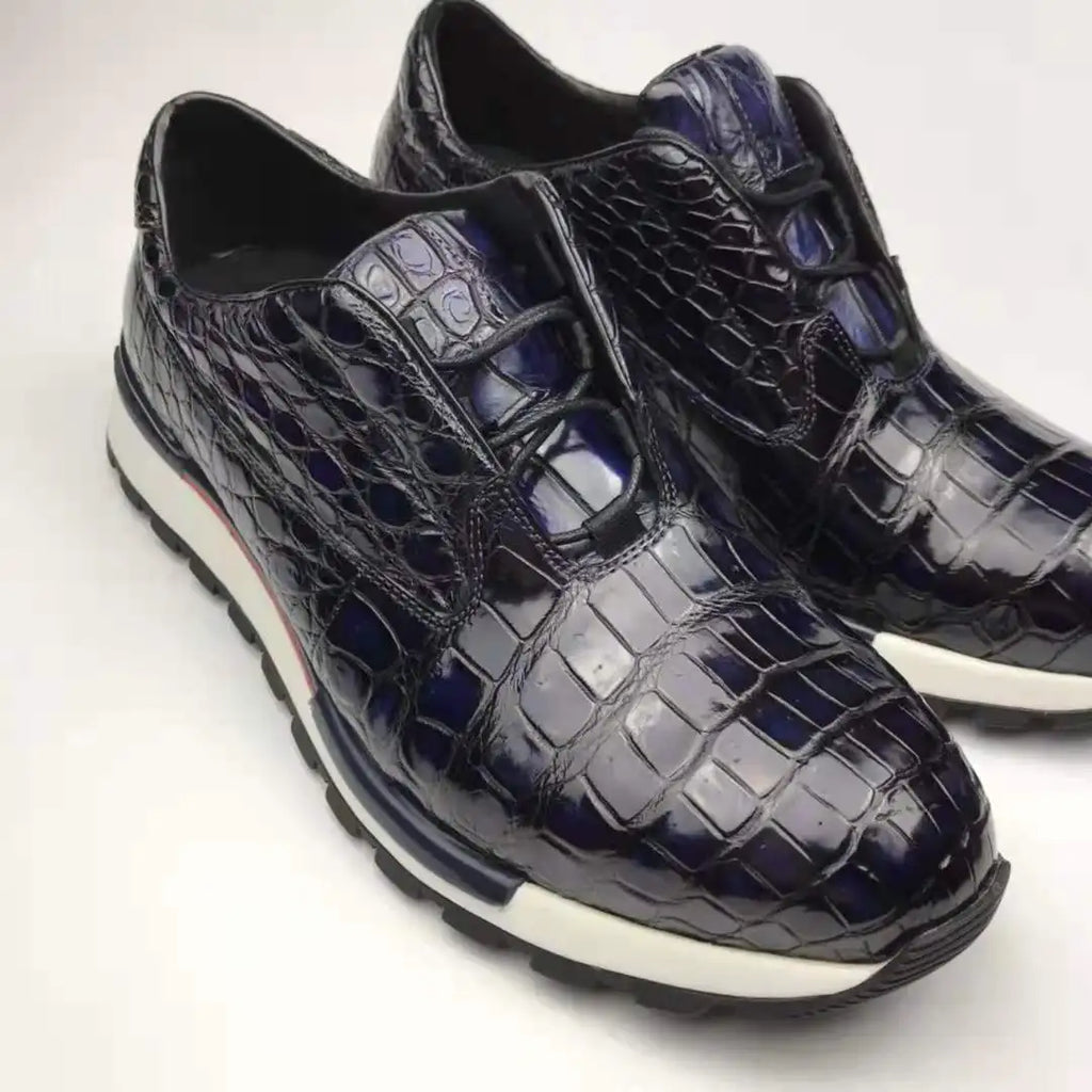Luxury Men's Sports Shoes Handmade Crocodile Leather Anti-slip Walking Style Custom Fashion Sneakers Breathable Rubber Insole