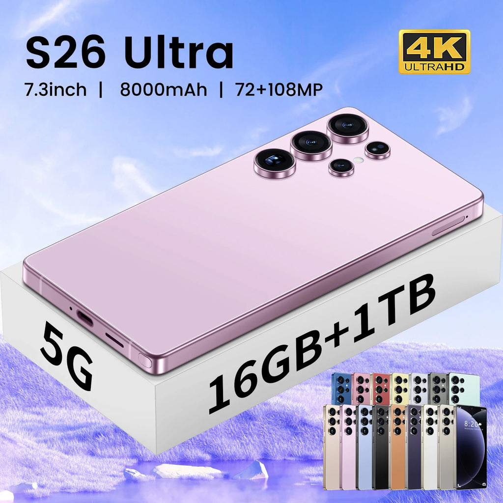 Tidesmit S26 Ultra 5G smartphone with 7.3-inch HD screen 16GB RAM 1TB storage and 108MP camera in sleek finish