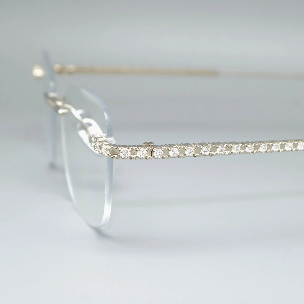 High-End Handcrafted Unisex Rimless Eyewear Moissanite-Encrusted Temples Lightweight Metal Frame Fashionable Myopia Glasses for