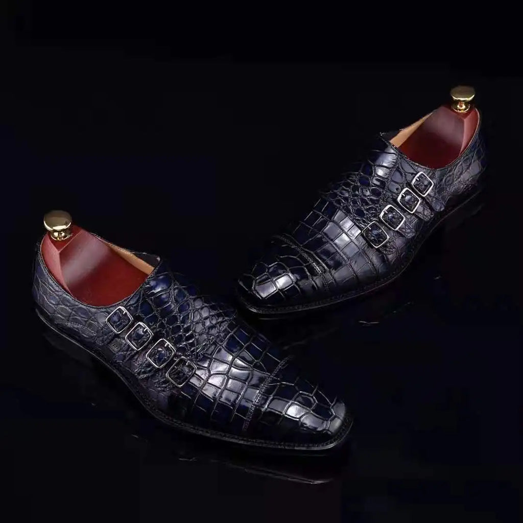Crocodile Leather Blue Casual Men's Shoes Zapato Goodyear Welt Luxury Loafer Shoes for Men Alligator Monk Strap Office Shoes Men