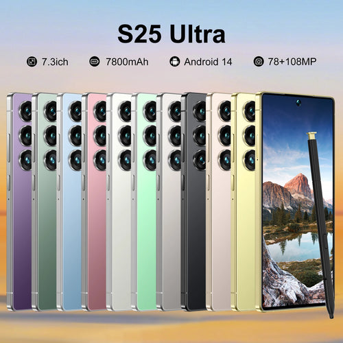 Collection of multiple colored unlocked smartphones with front screen view