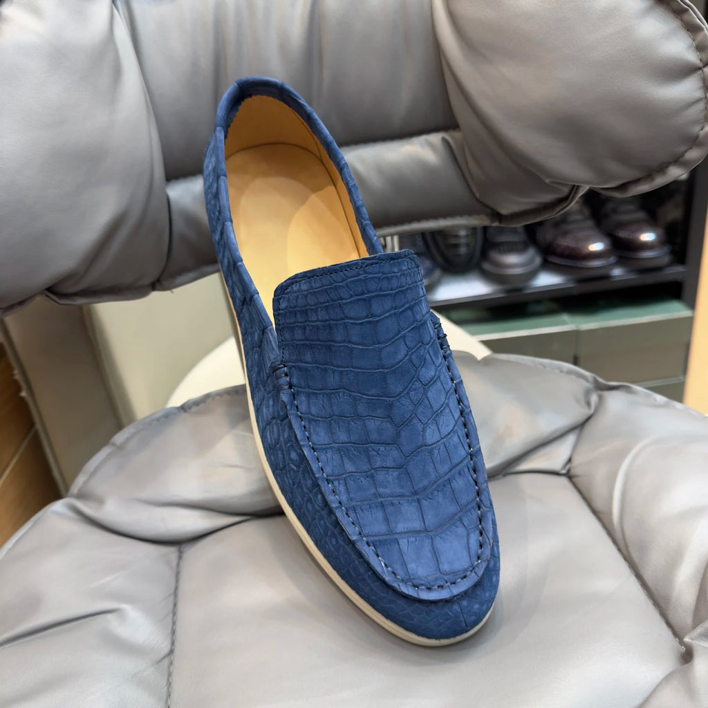 New Fashion Loafers Nubuck Crocodile Leather Shoes Men Office Business Formal Shoes Genuine Alligator Skin Italian Dress Shoes