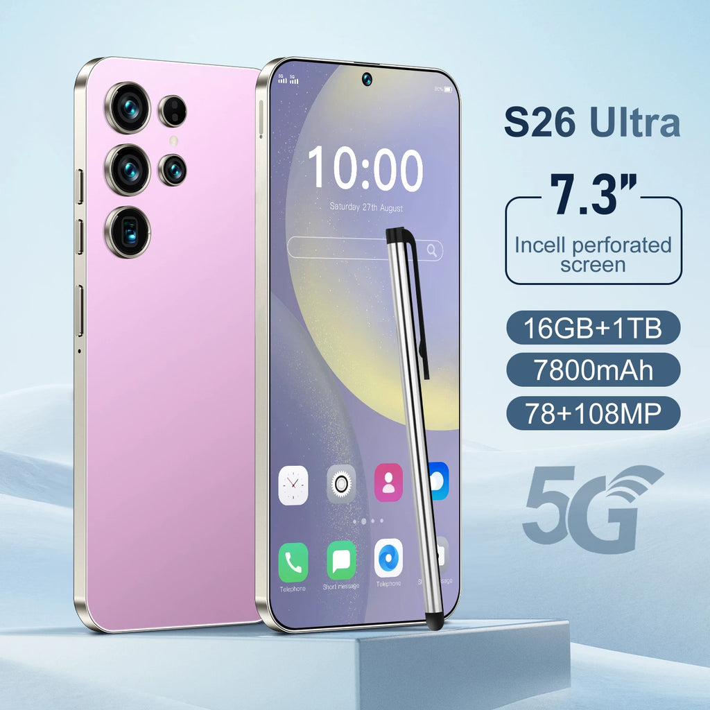Unlocked S26 ULTRA 5G Mobile Phone 7.3 Inch Screen 108MP Camera 7800mAh Battery Dual Sim 1TB ROM Smart Features - Tidesmit