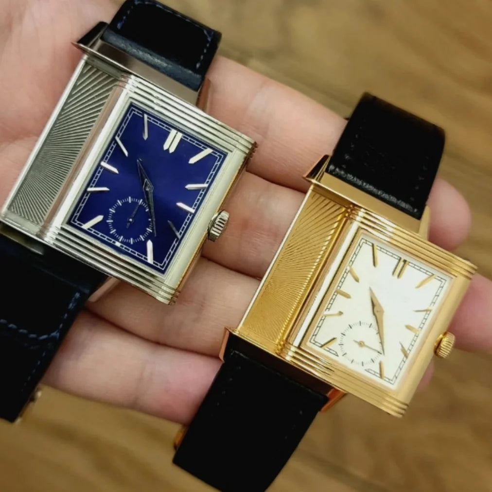 Reverso Luxury Diver Rectangular Dual-Face Flip Dual Time Mechanical Watch 45-Hour Power Reserve 20mm Analog Coin European