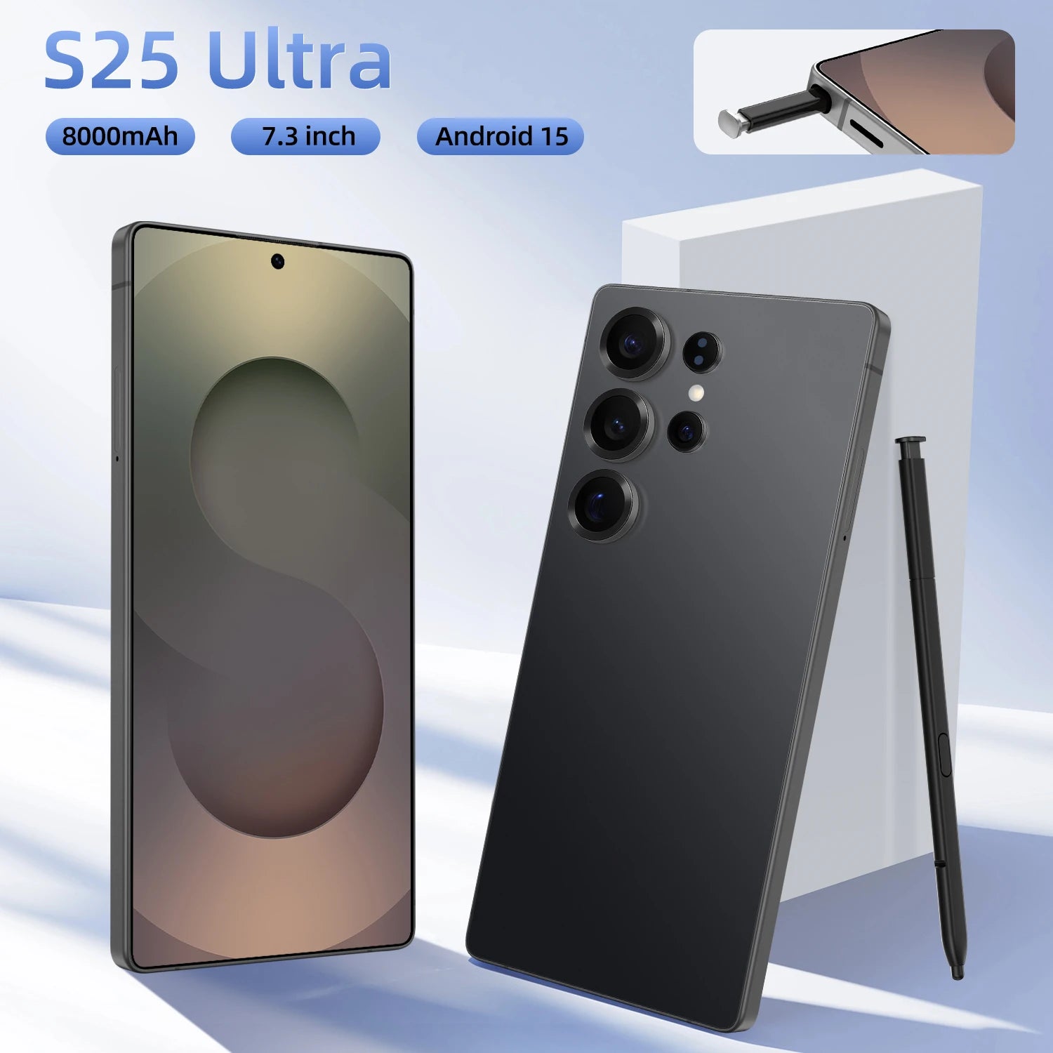 2025 S25Ultra 5G Android 15 smartphone with 108MP camera and 7000mAh battery showcasing premium QHD display design
