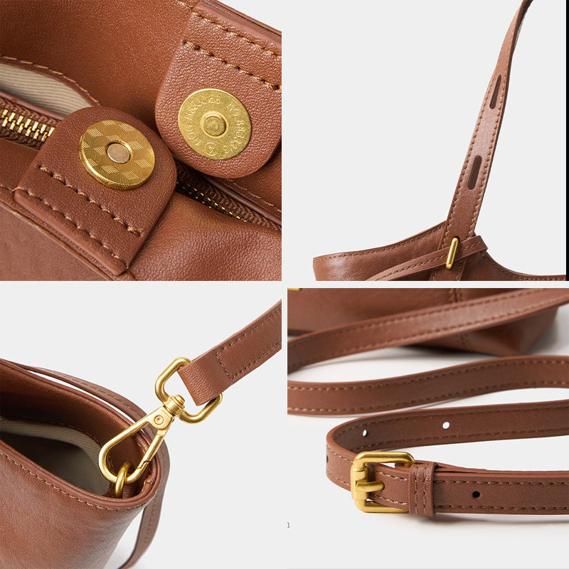 2026 New Luxury Retro Top Grain Tanned Cow Leather Ladies Armpit Bag Shoulder Crossbody Bag Genuine Leather Women's Handbags