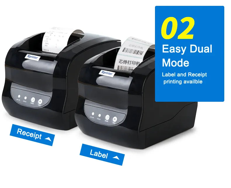 Dual bay black thermal label printer showing two paper/label feed openings