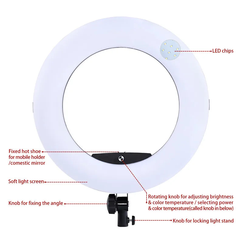 18-Inch Ring Light With Tripod Stand - Dimmable LED Studio Kit Tidesmit