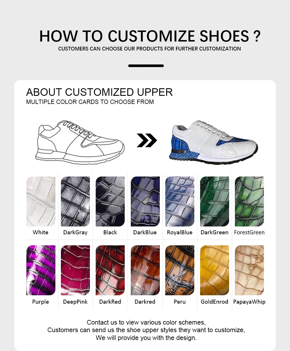 Fashionable Genuine Crocodile Leather Shoes for Man Stylish Sneakers Rubber Sole Walking Style Men's Sports Casual Shoes Men
