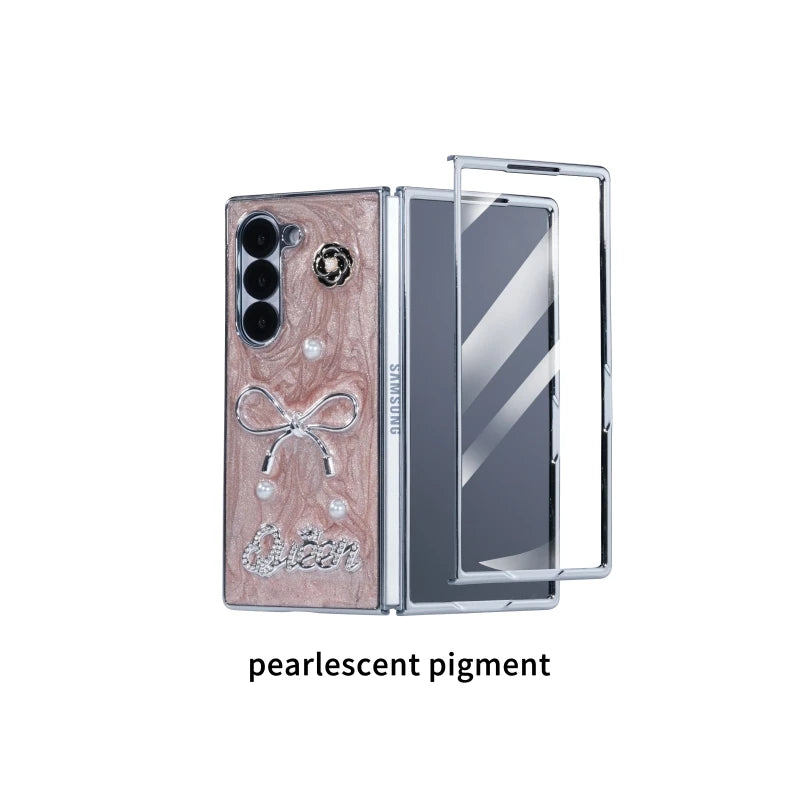 Dispensing Bow Glass Screen Protector Phone Case for Samsung Galaxy Z Fold 7/6/5/4 Pink OPP Bag Tidesmit