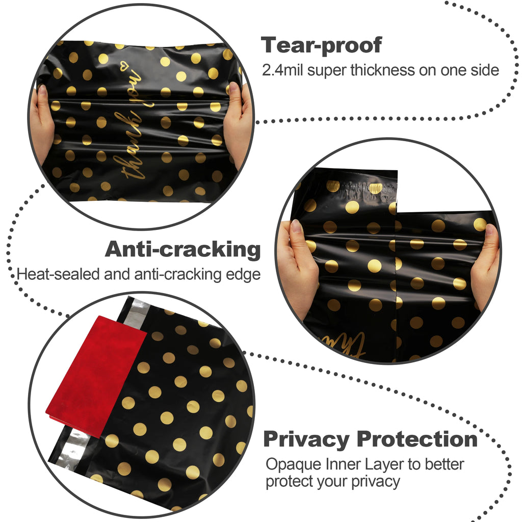 100-Pack 10x13 Inch Gold Dot Polyester Mailers Waterproof Tear Resistant for Clothing Businesses Eco-Friendly 2-5 Day Delivery