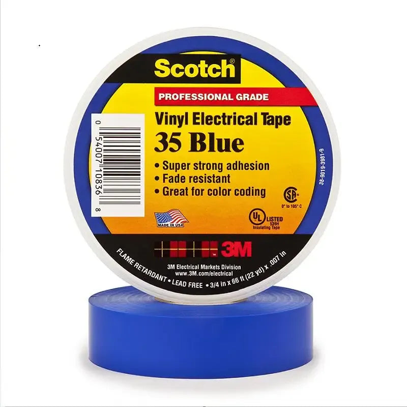 Scotch 35 vinyl electrical tape, blue roll on cardboard core, pro grade