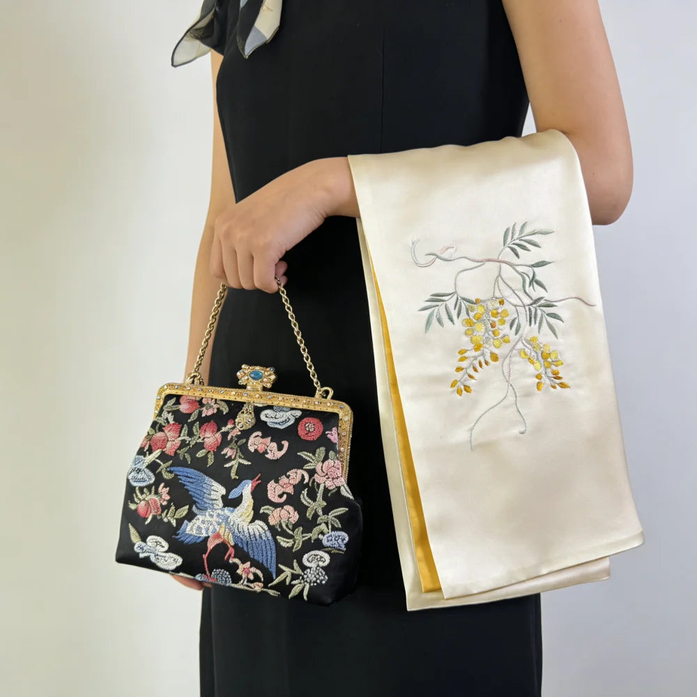 Handmade Embroidered Silk Scarf Women Fashion Shawl