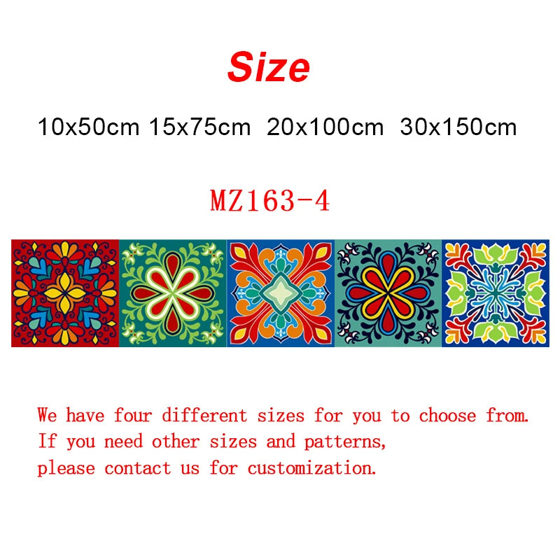 Colorful ceramic tile wall sticker set with floral medallion mosaic, green, orange, and blue peel-and-stick PVC