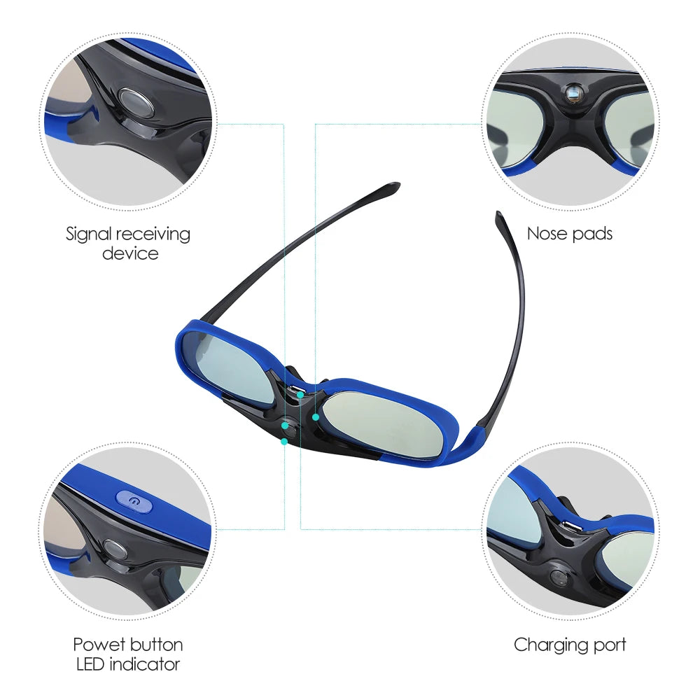 DLP 3D Glasses 144Hz Rechargeable 3D Active Shutter Glasses for All DLP-Link 3D Projectors Compatible with BenQ Tidesmit