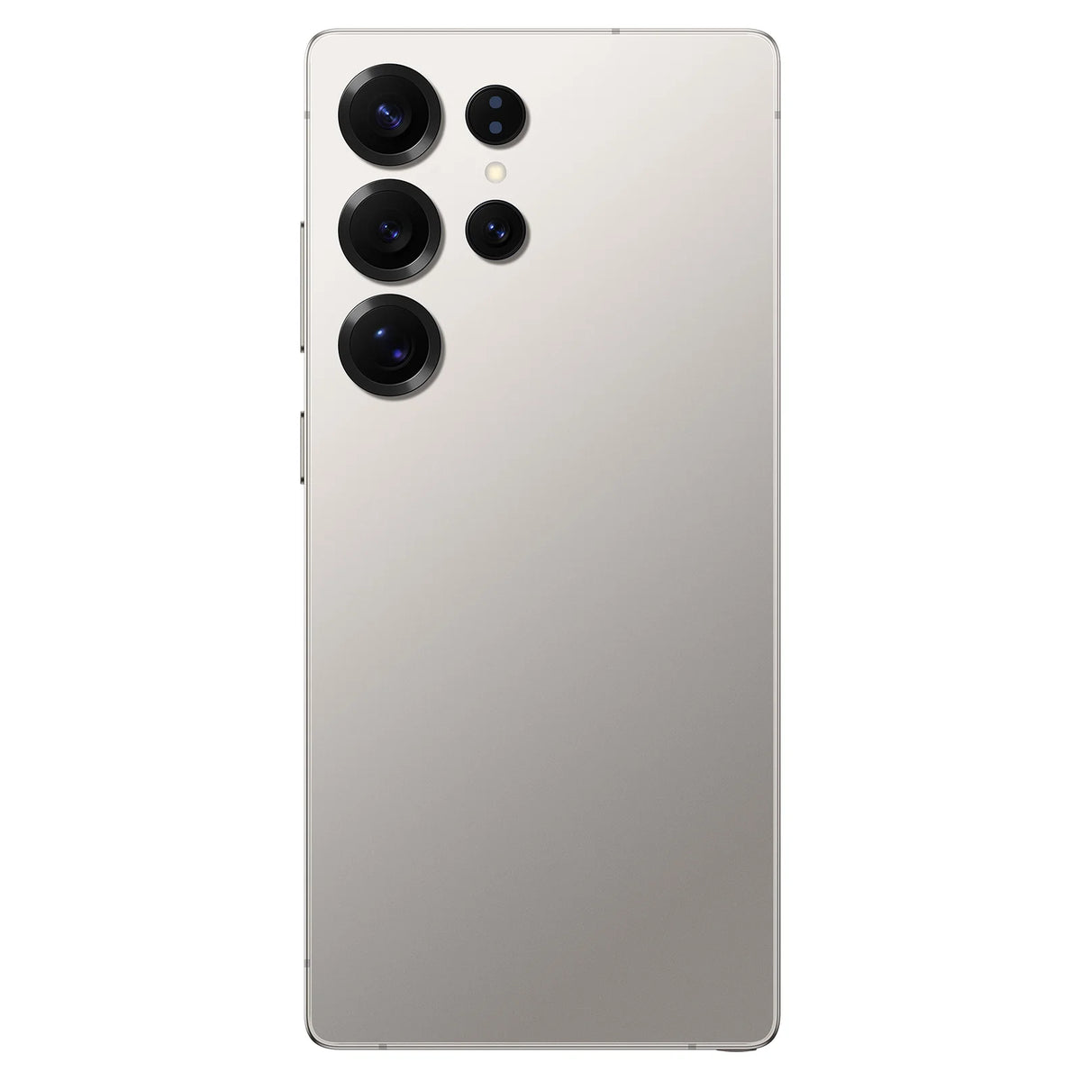 Light gray smartphone with quad rear camera and smooth back