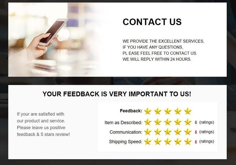 Contact and feedback banner with star ratings for BEYLSION
