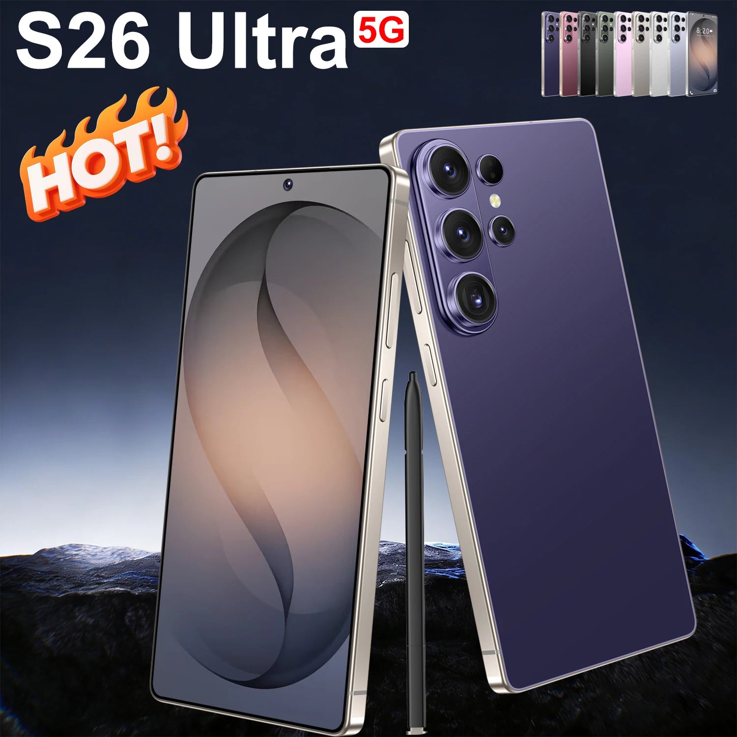 S26 Ultra 5G smartphone with 7.3 inch screen 16GB RAM and 1TB storage showing side profile view