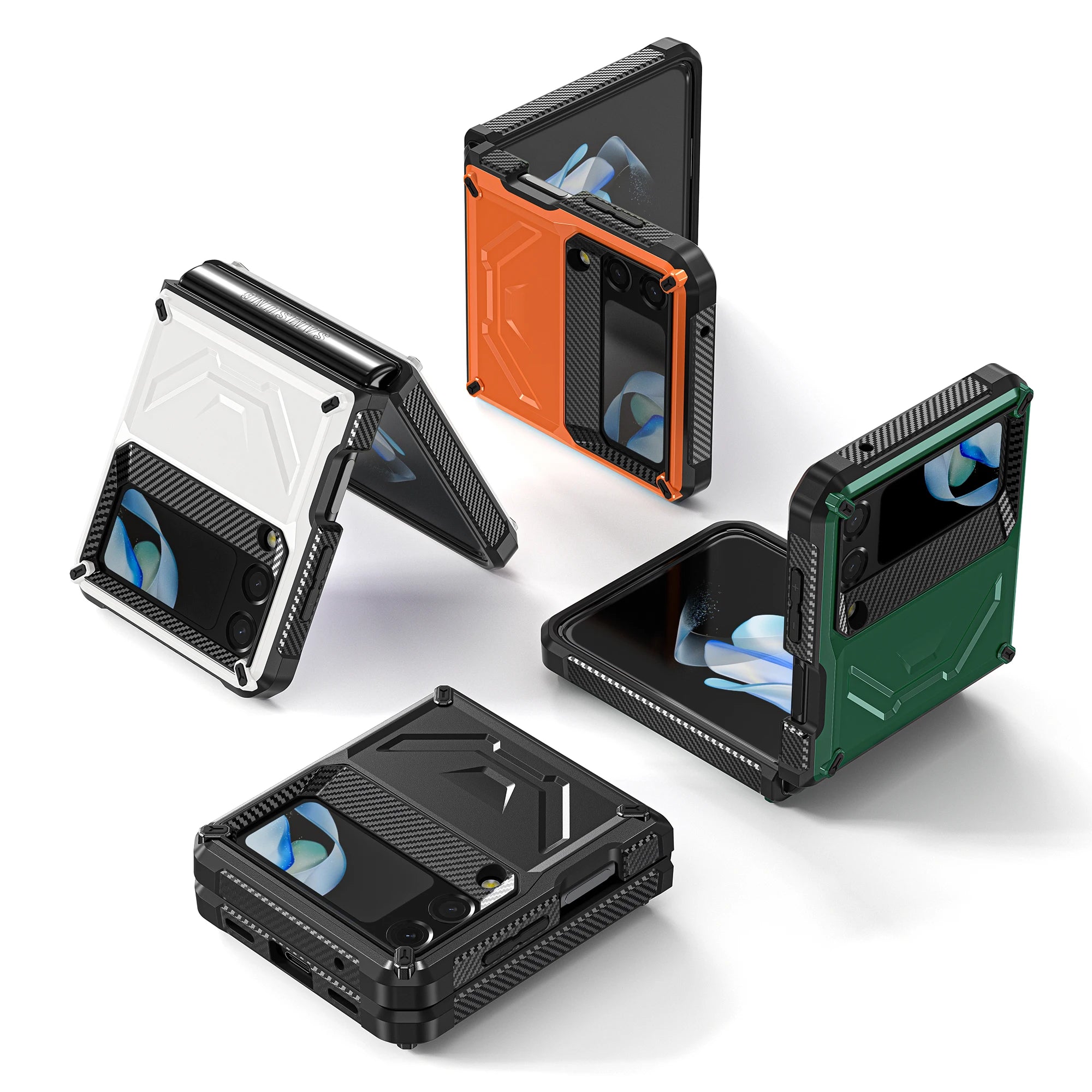 Galaxy Z Flip 4 SM F721 Luxury 6.7 Inch TPU 5G Case Cover PC Screen Protector Shockproof Black Mobile Phone Tidesmit