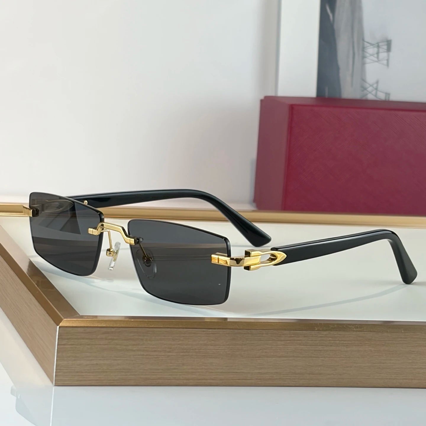 2026 Brand Designer Luxury Men's Sunglasses Rectangular Borderless Gradient Lens Unisex Titanium Frame UV400 Optical Properties