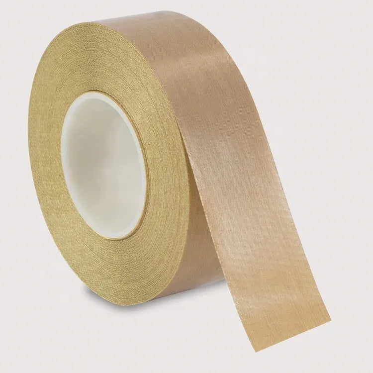 Tan/brown PTFE silicone adhesive tape roll with long tape strip extending