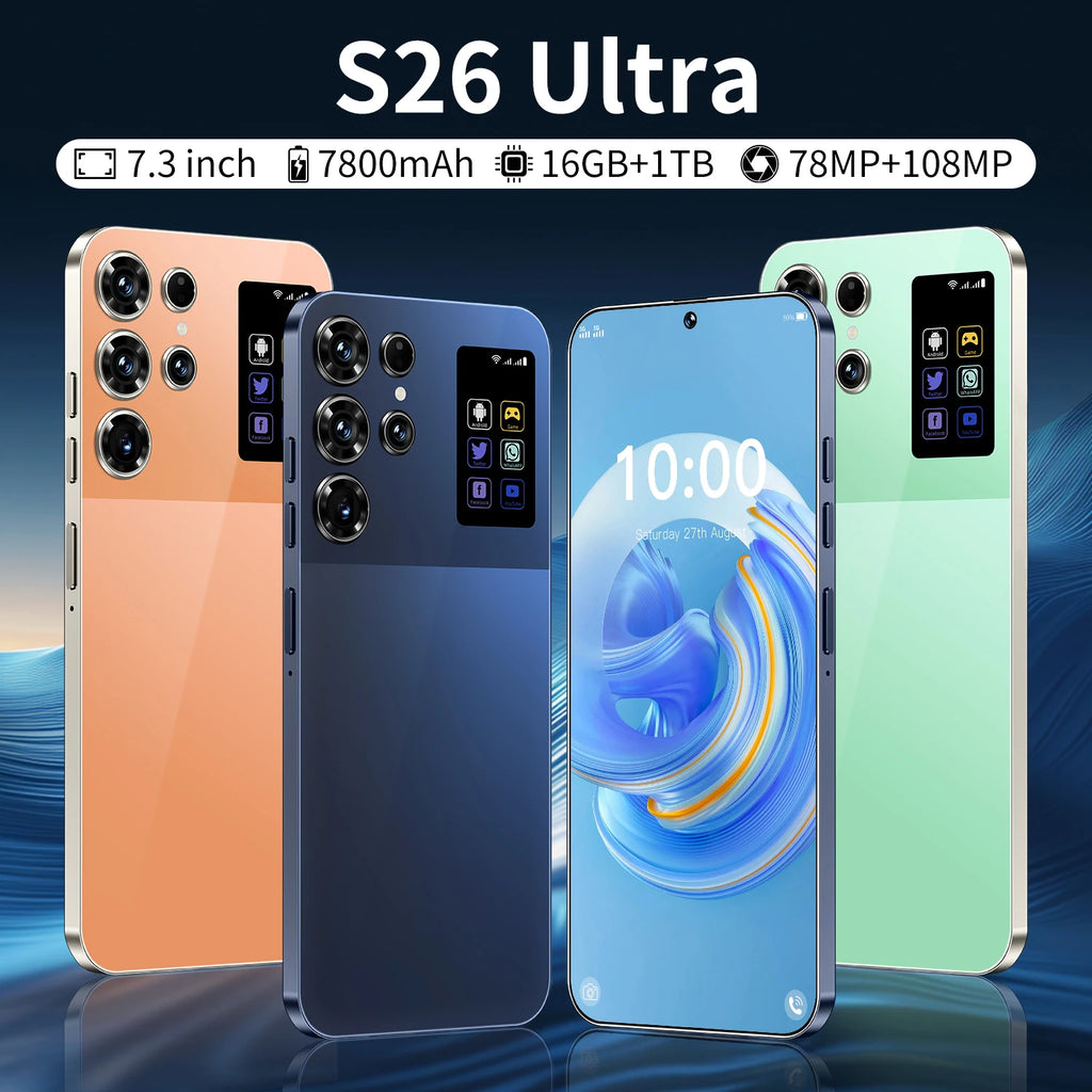 New S26 Ultra Smart 5G Smartphone 16GB+1TB Storage Android14 Cellphone  7.3 Inch HD Screen Unlocked 4G/5G Mobile Phone - Tidesmit