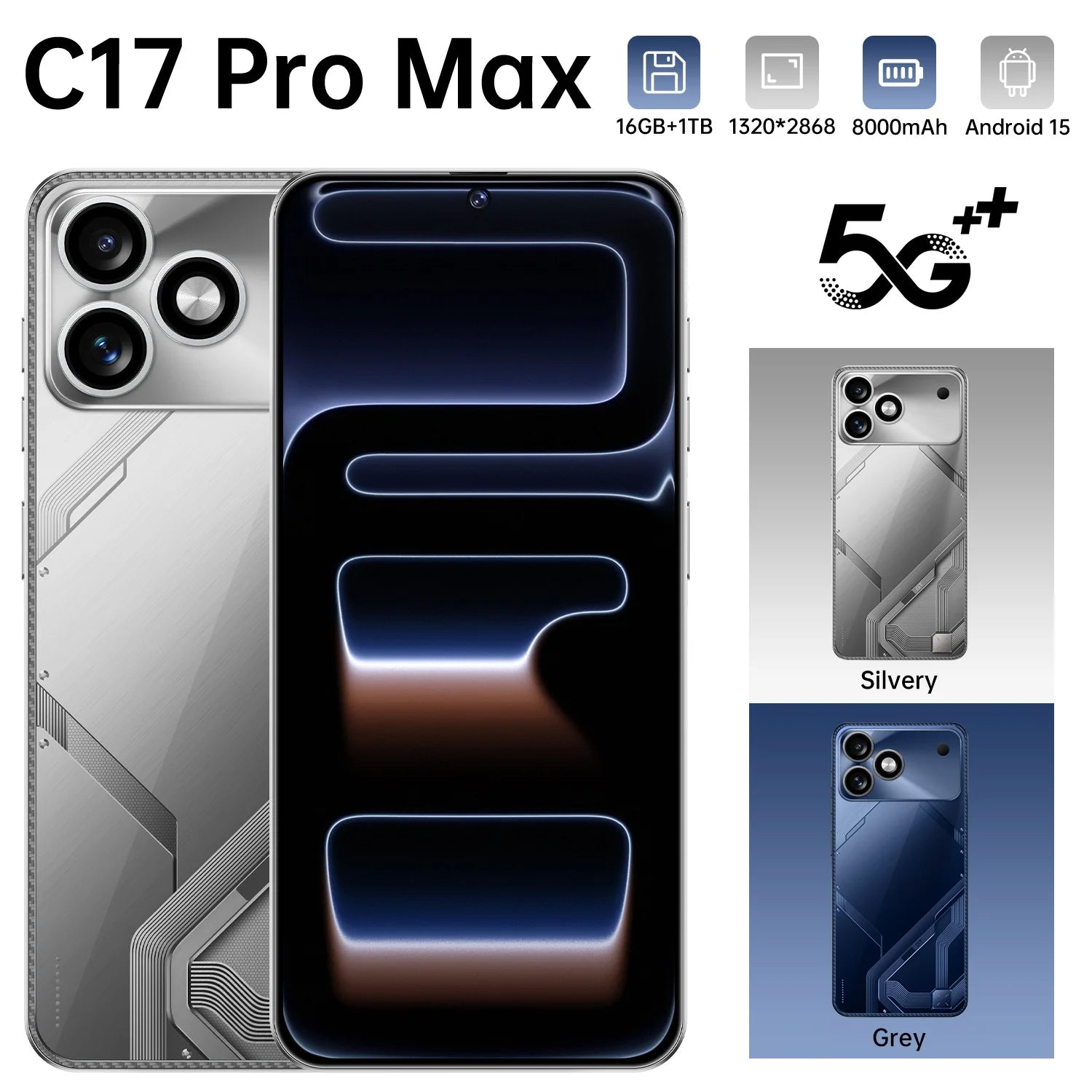 Tidesmit 5G Smartphone: 16GB RAM, 1TB Storage, 7.3-inch AMOLED Silver Tidesmit