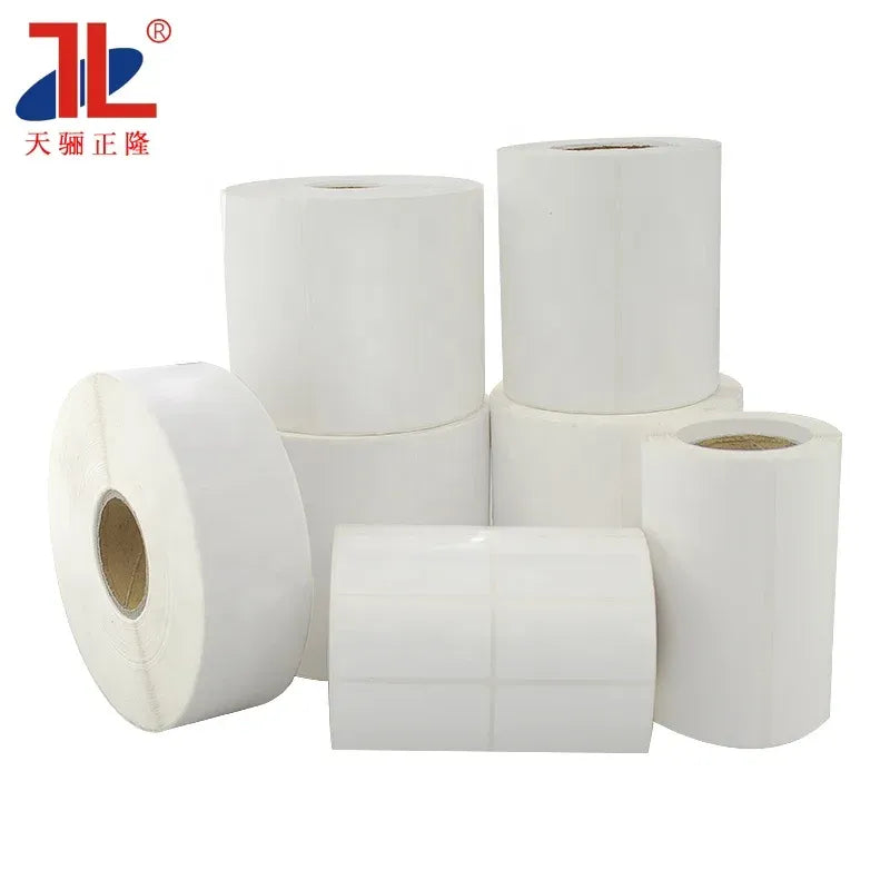 White self-adhesive label rolls set with blank label sheets