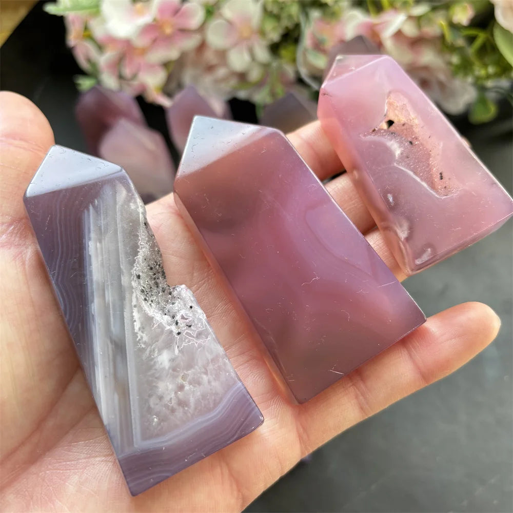 Wholesale Price Heat Treated Gorgeous Color Pink Agate Tower Crystal Points for Home Decoration