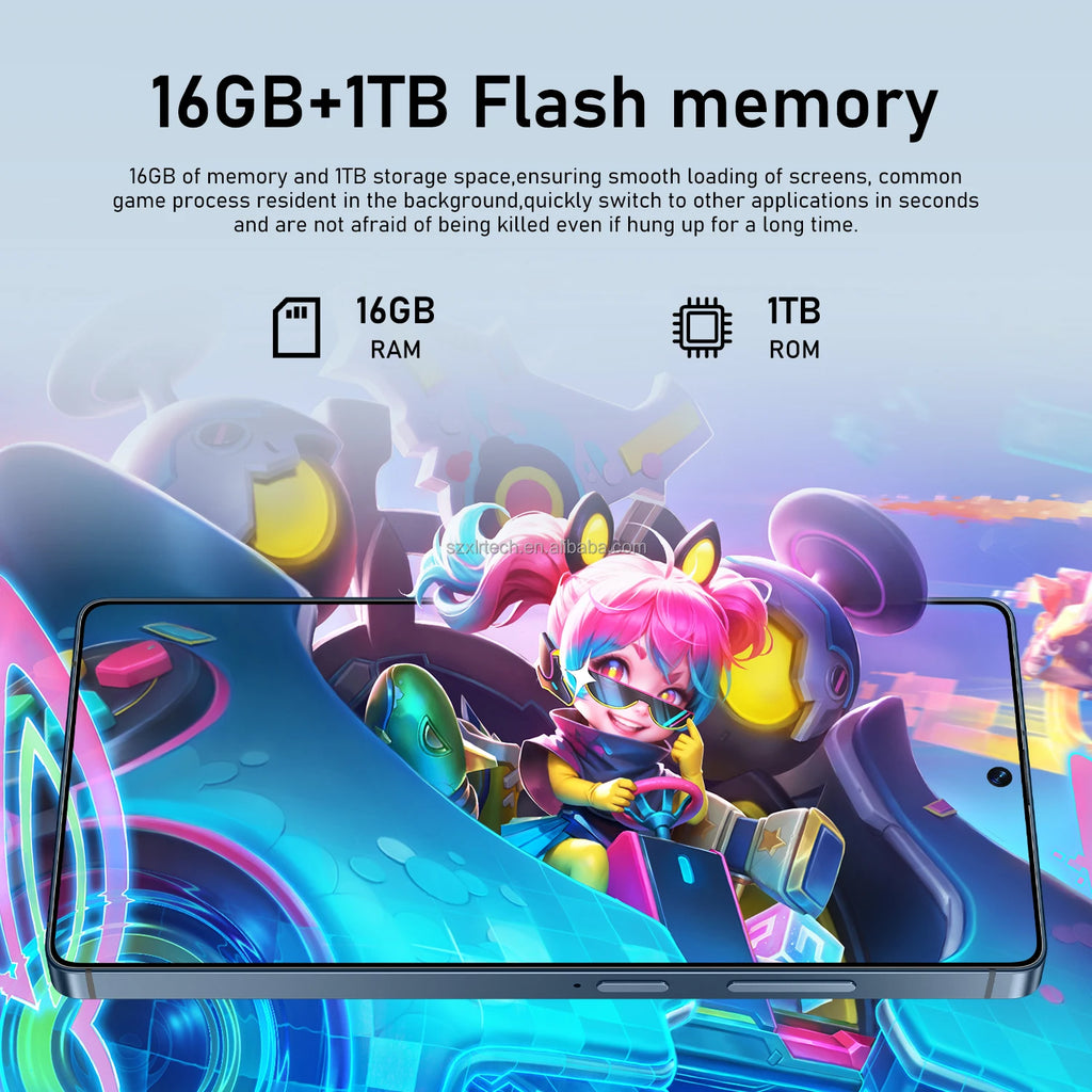 5G Smartphone 1TB 16GB RAM - Android 15 Dual SIM Gold Tidesmit