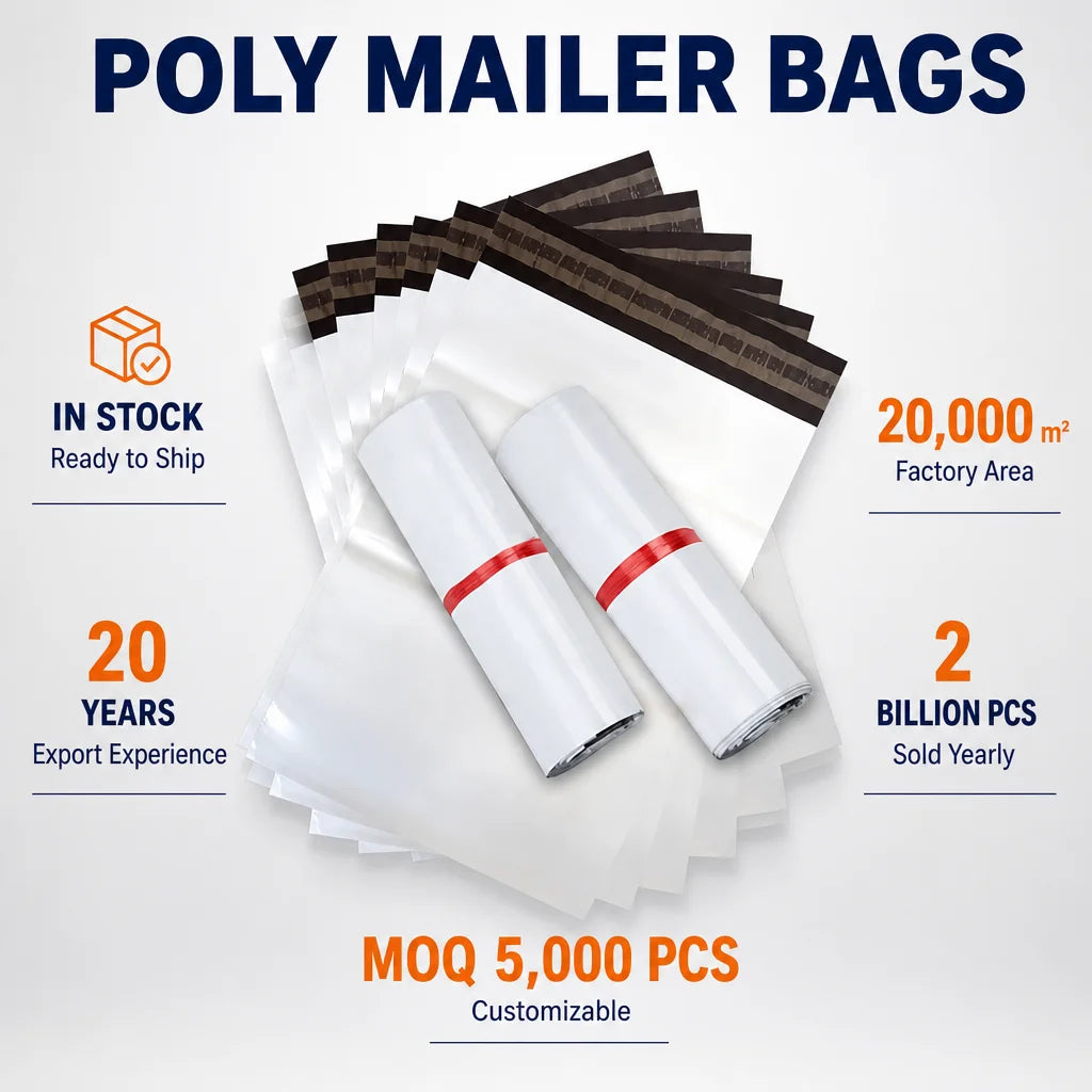 Stocked Eco Friendly Self Sealing Plastic Poly Mailer  Bag with Handle Courier Bag for Postage Shop 100 PCS Per Roll